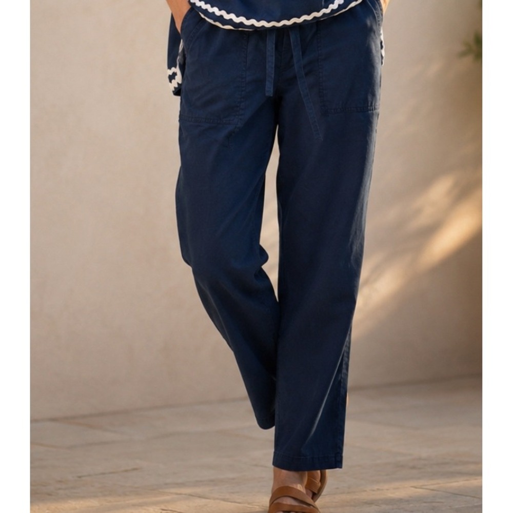 Nautica Navy Blue Lightweight Elastic Drawstring Casual Cargo Pants WM Small EUC